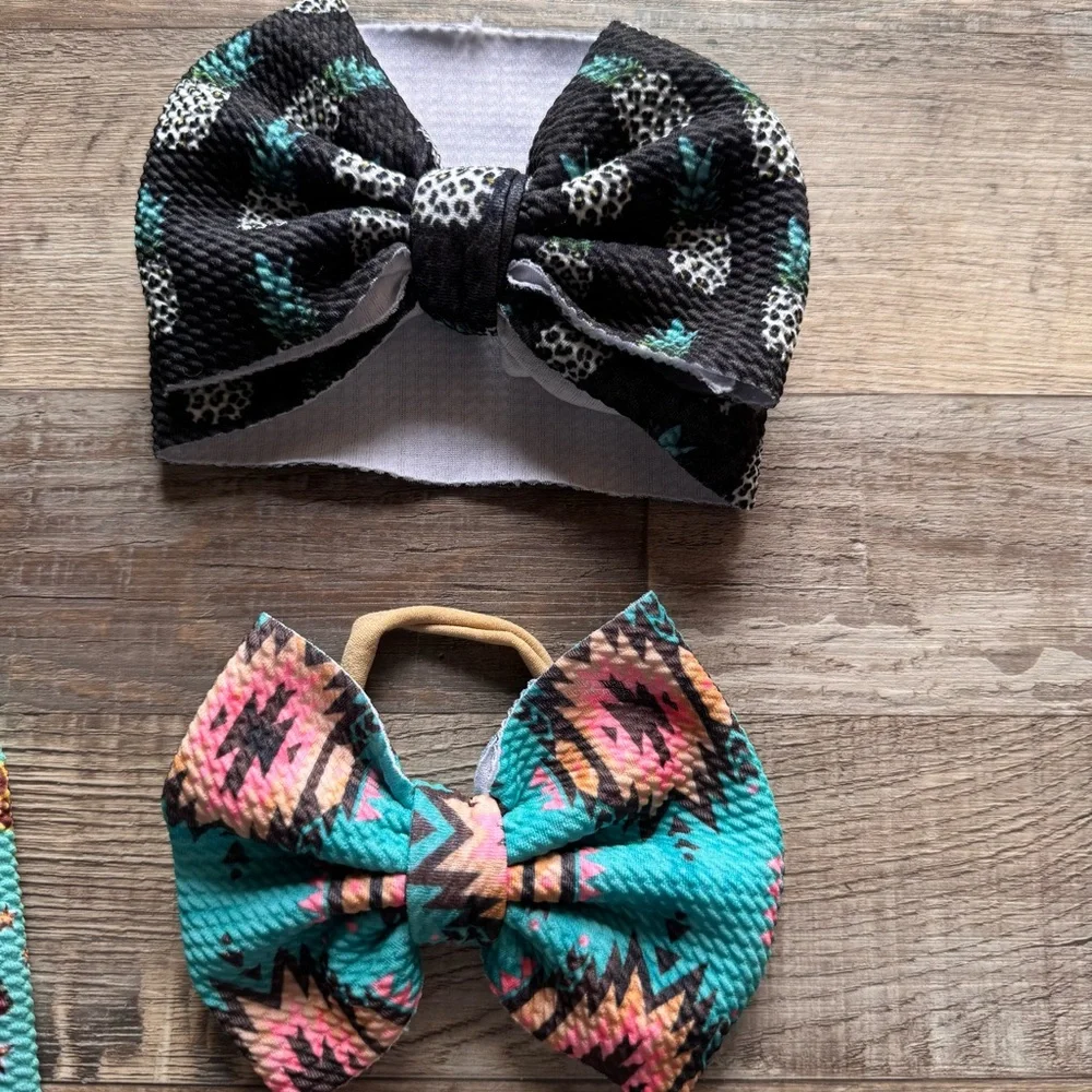 Boutique Hair Bow Bundle | 3 Headwraps, 2 Claw Clips & 2 Elastic Bow Ties